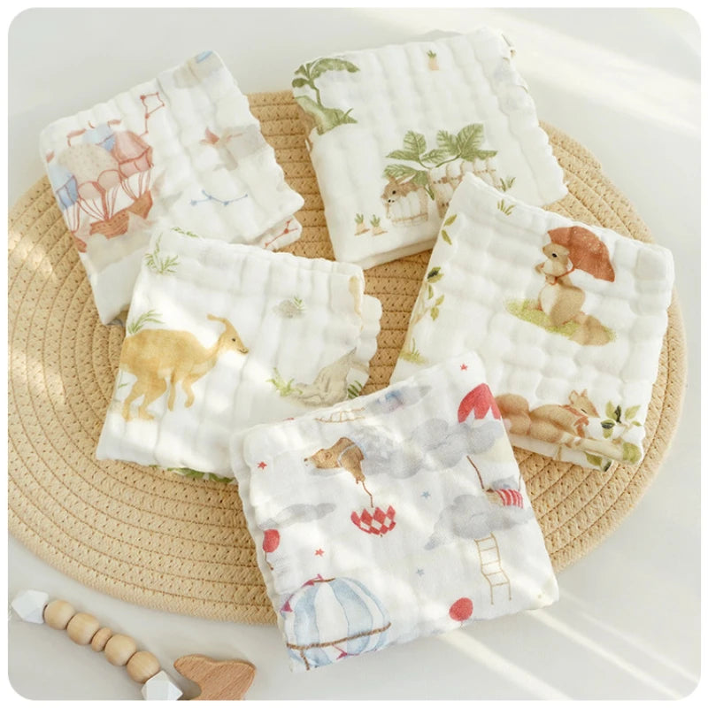 6 Layer Cotton Gauze Baby Face Towel Muslin Squares 5pcs Newborn Baby Towel Set Soft Wash Handkerchief Babies Accessories
