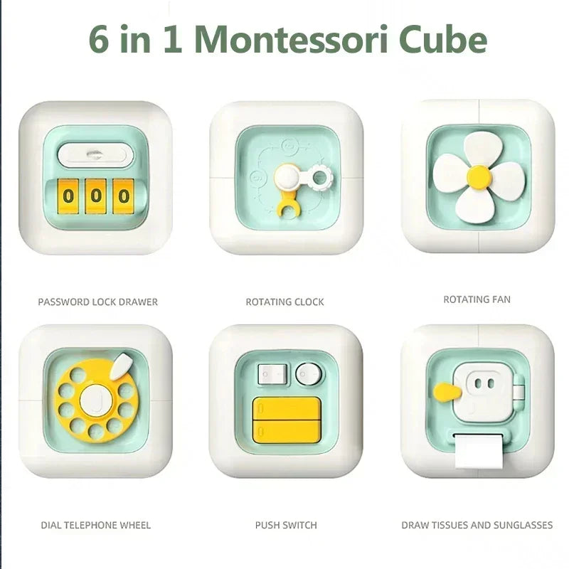 6 in 1 Montessori Educational Toys Sensory Busy Board Baby Practice Skills Drawer Cube Fidget Educational Toys