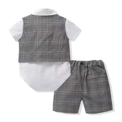 Baby Boy Gentleman Suit Romper Vest Shorts Bow Tie