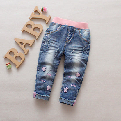 Girls Jeans Trend Candy Color Embroidery