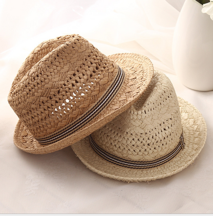 Straw Hat Parent-child Breathable Jazz Hat tide British Top Hat Summer Men's Panama Hat Children's Beach Sun