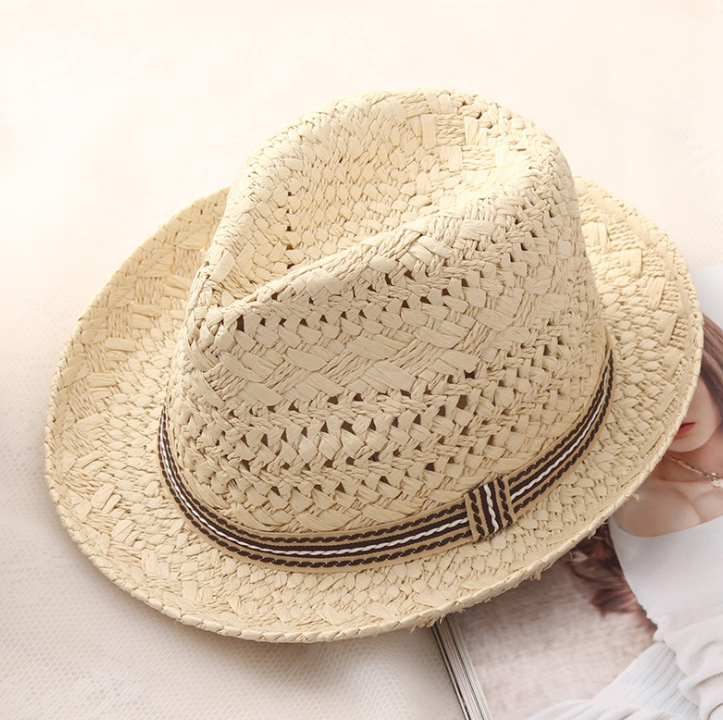 Straw Hat Parent-child Breathable Jazz Hat tide British Top Hat Summer Men's Panama Hat Children's Beach Sun