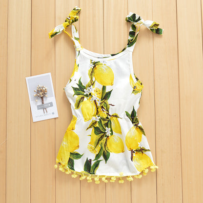 Lemon Printing Camisole Tassel Dress For Baby Girl