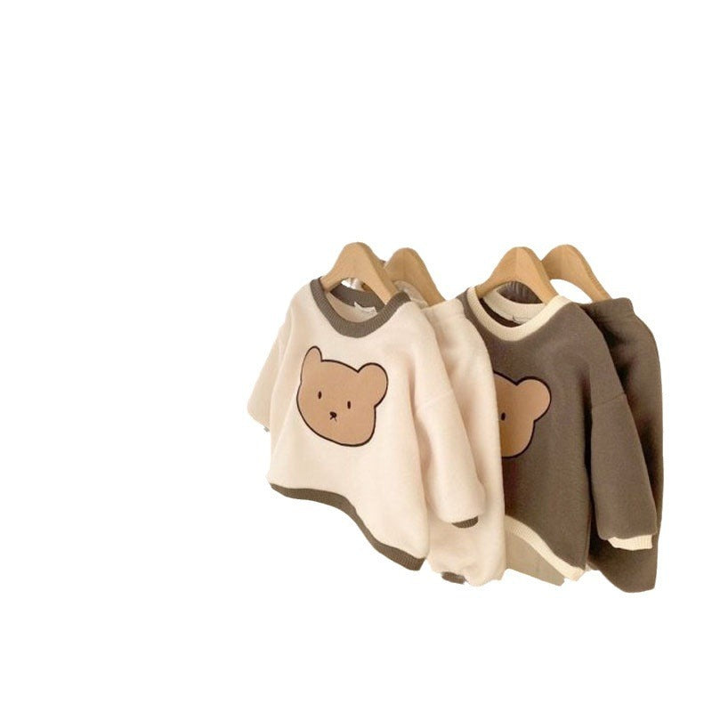 Cartoon Bear Hoodie Sweatpants Two-piece Set Western Style Leisure Suit