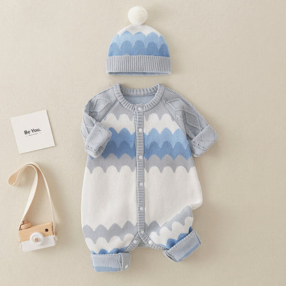 Baby Hooded Long-sleeved Knitted Cotton Jumpsuit Hat Suit