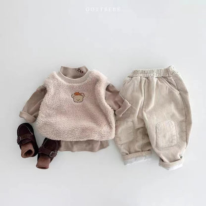 Korean Ins Corduroy Fleece-lined Patch Trousers