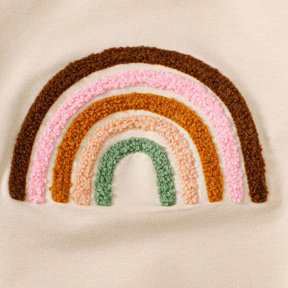 Children's Four-color Towel Embroidery Rainbow Long-sleeved Shirt Fake Drawstring Trousers Two-piece Set