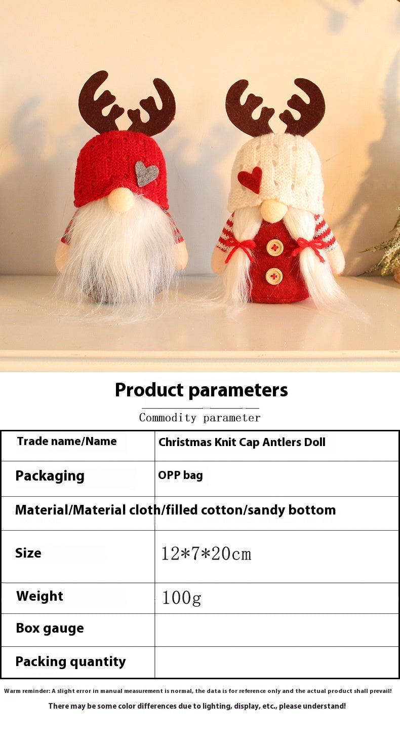 Knitted Hat Antlers Doll Rudolf Faceless Table Decoration