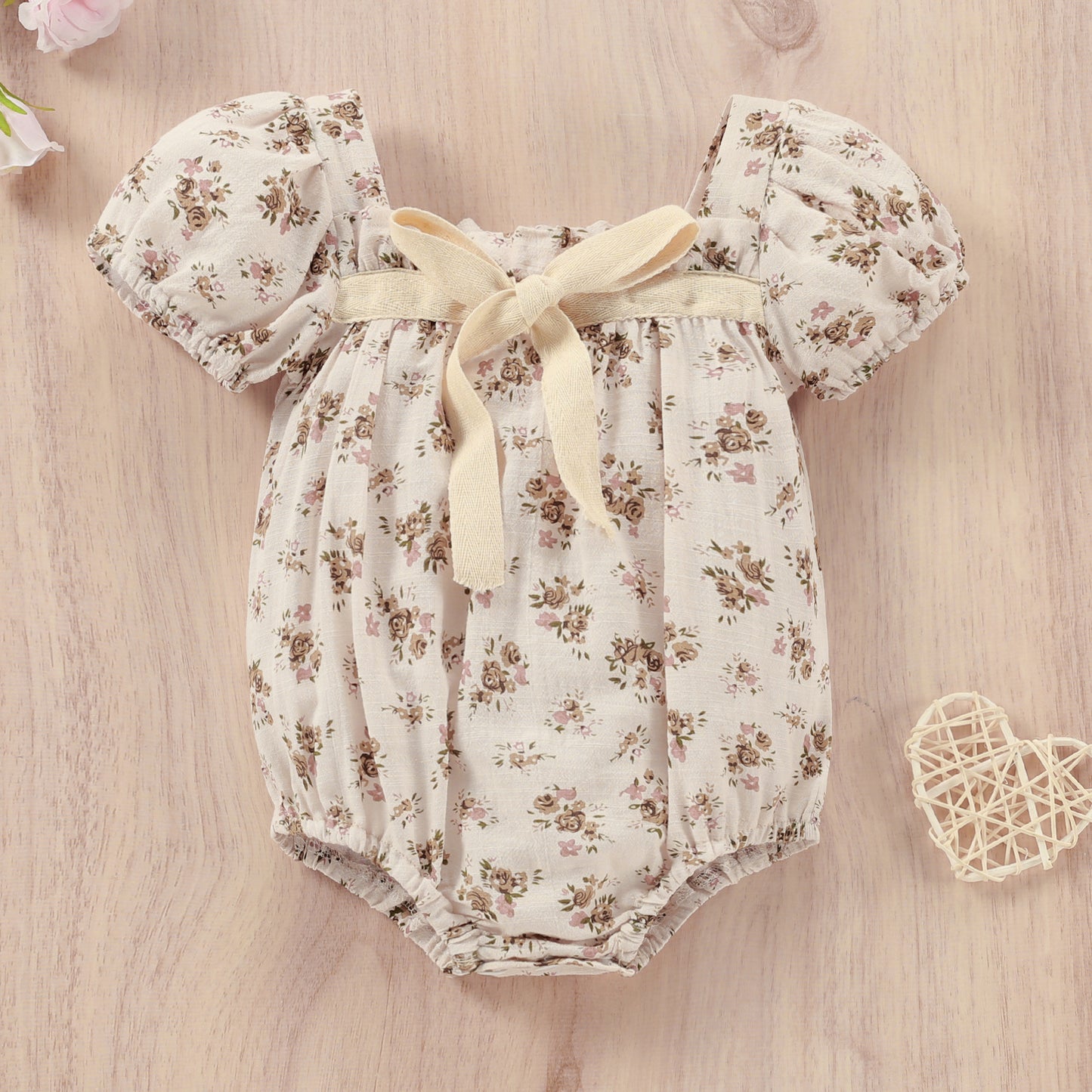 Newborn And Toddler Cotton Jumpsuit Short Sleeve Floral Print Girls Summer Dress