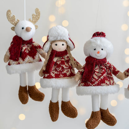 Wool Knitted Elderly Snowman Elk Girl Pendant