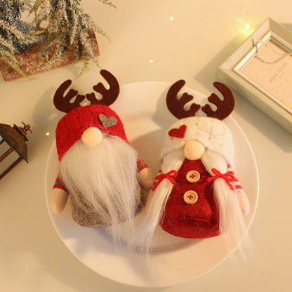 Knitted Hat Antlers Doll Rudolf Faceless Table Decoration