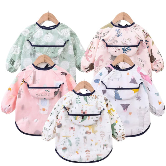 Baby Bibs Long Sleeve Art Apron Cartoon Waterproof Bib for Children