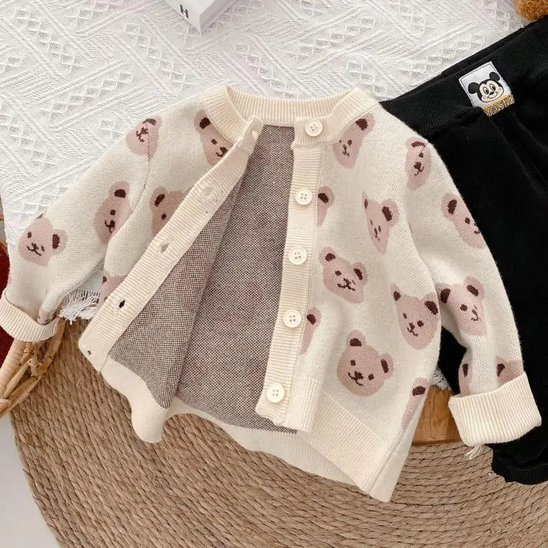 Baby Boys Cartoon Bear Cardigans Outwear Children Clothes Kids Girls Knitwear Jacket