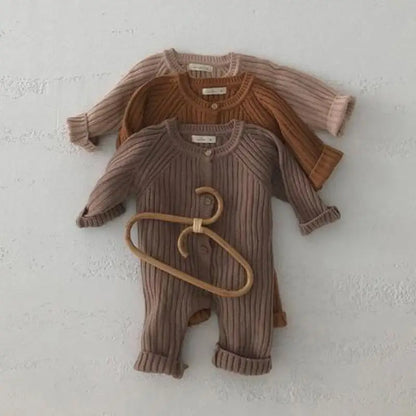 Baby Boys And Girls Jumpsuits Newborn Baby Solid Color Long Sleeve Knitted Romper