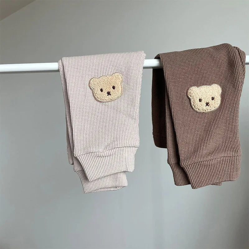 Baby Girl Trousers Waffle Bear Embroidery Pants Newborn Baby Boys Clothes