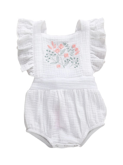 Baby Cute Romper Embroidered Snap Button Closure Breathable Jumpsuit