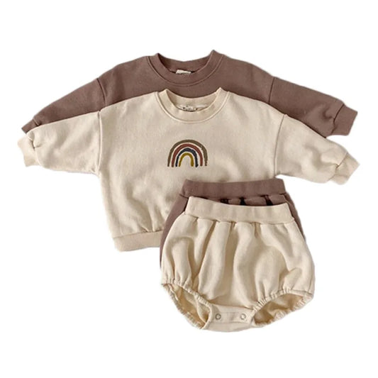 Baby Boys And Girls Rainbow Clothing Set Kids Casual Tops + Shorts