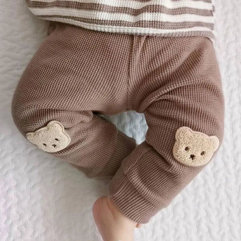 Baby Girl Trousers Waffle Bear Embroidery Pants Newborn Baby Boys Clothes