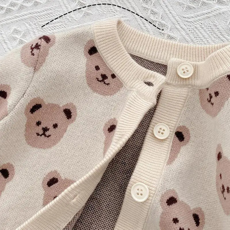 Baby Boys Cartoon Bear Cardigans Outwear Children Clothes Kids Girls Knitwear Jacket