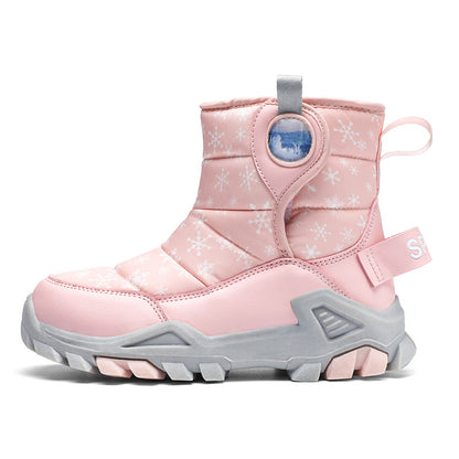 Girls' Snow Boots Fleece-lined Thick Leather Surface Warm