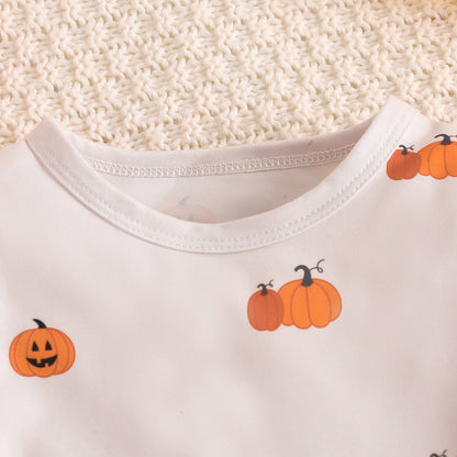 Baby Boy's Long-sleeved Pumpkin Printed T-shirt Suspender Pants Two-piece Set