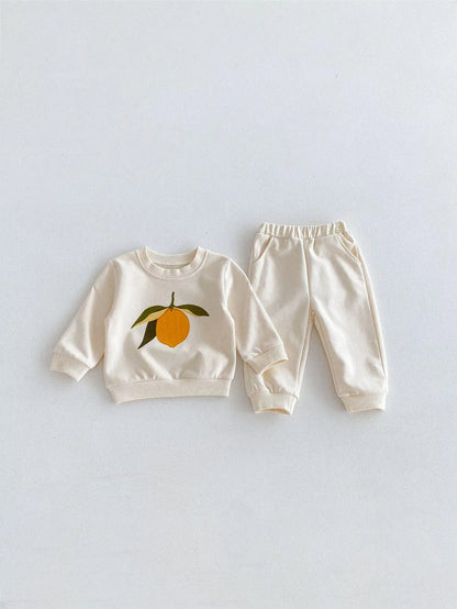 Baby Cotton Tracksuit Boy Girl Fruit Print Long Sleeve Tops+Pants 2pcs