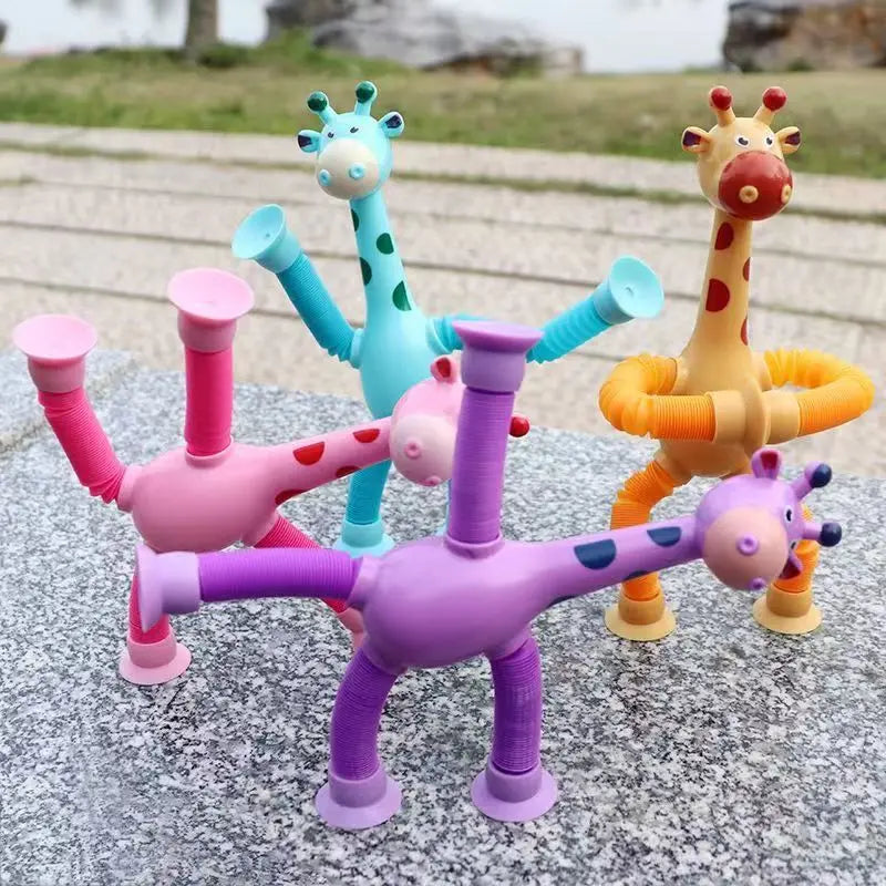 Children Suction Cup Toys Pop Tubes Stress Relief Telescopic Giraffe Fidget Toys