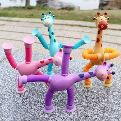 Children Suction Cup Toys Pop Tubes Stress Relief Telescopic Giraffe Fidget Toys