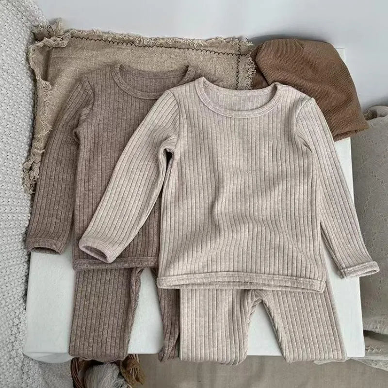 New Baby Long Sleeve Clothes Set Infant Girl/Boys Solid Homewear Tops + Pants