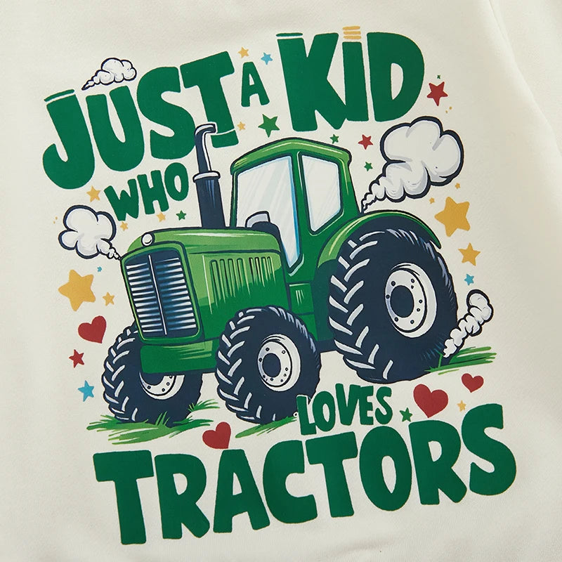 Toddler Boys Sweatshirts Classic Tractor Print Long Sleeve Crew Neck Pullovers