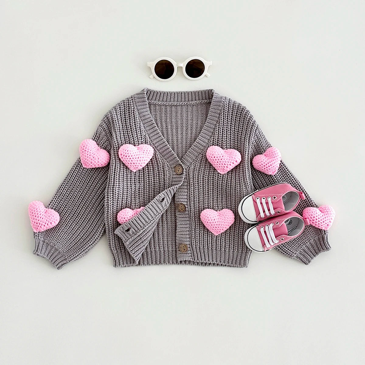 Baby Sweaters Sweet Heart Woolen Coat Pure Cotton Knitted Winter Outwear