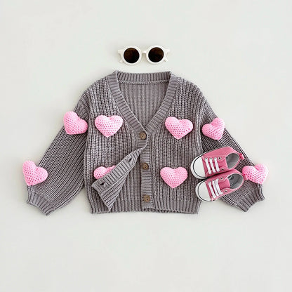 Baby Sweaters Sweet Heart Woolen Coat Pure Cotton Knitted Winter Outwear