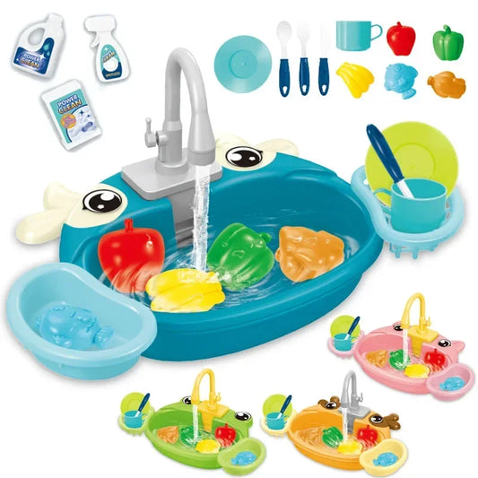 Water Pretend Play House Kids Can Drain Wash Basin Sink Kitchen Set