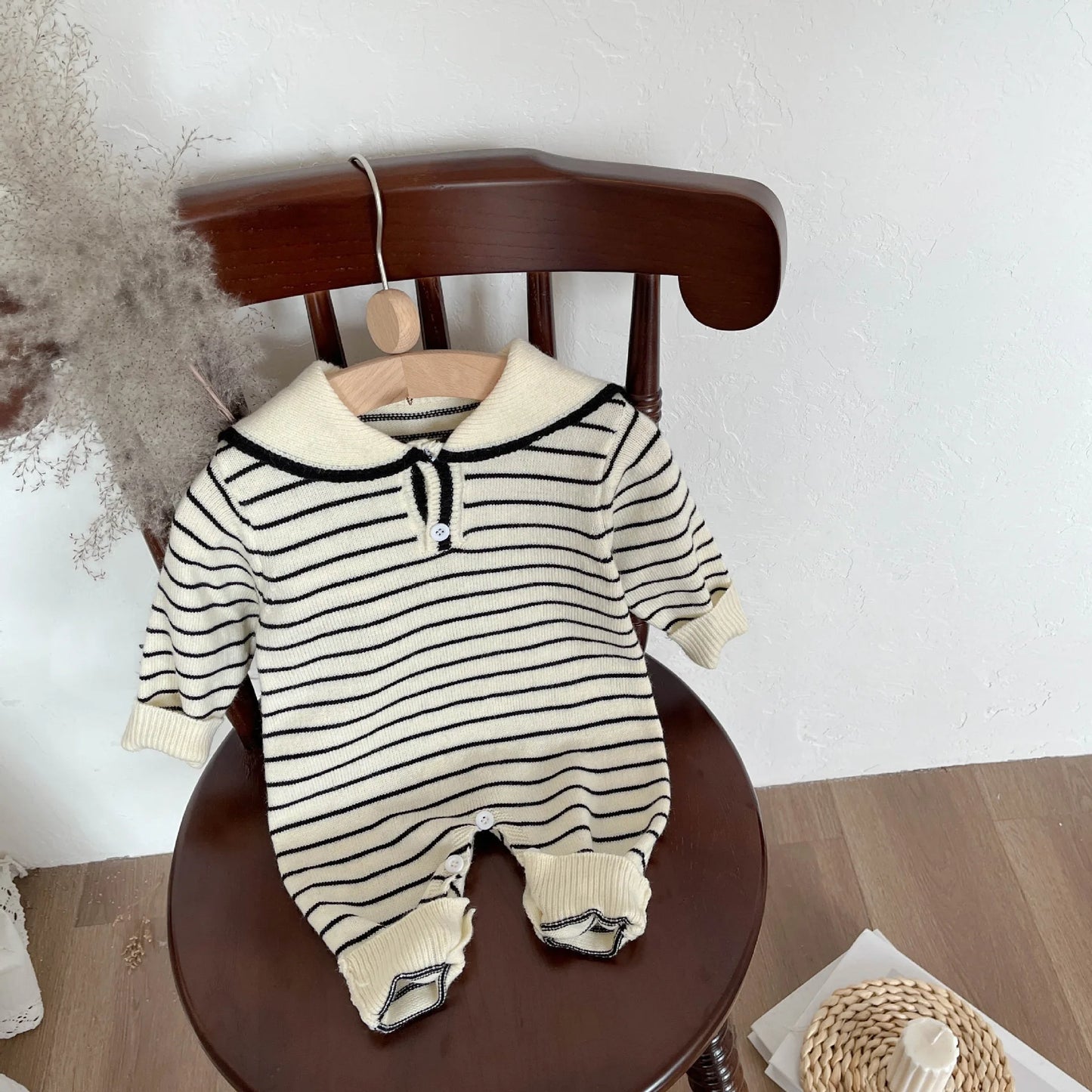 Baby Long Sleeve Knitted Romper Sailor Collar Newborn Clothes Casual Jumpsuit