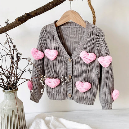 Baby Sweaters Sweet Heart Woolen Coat Pure Cotton Knitted Winter Outwear