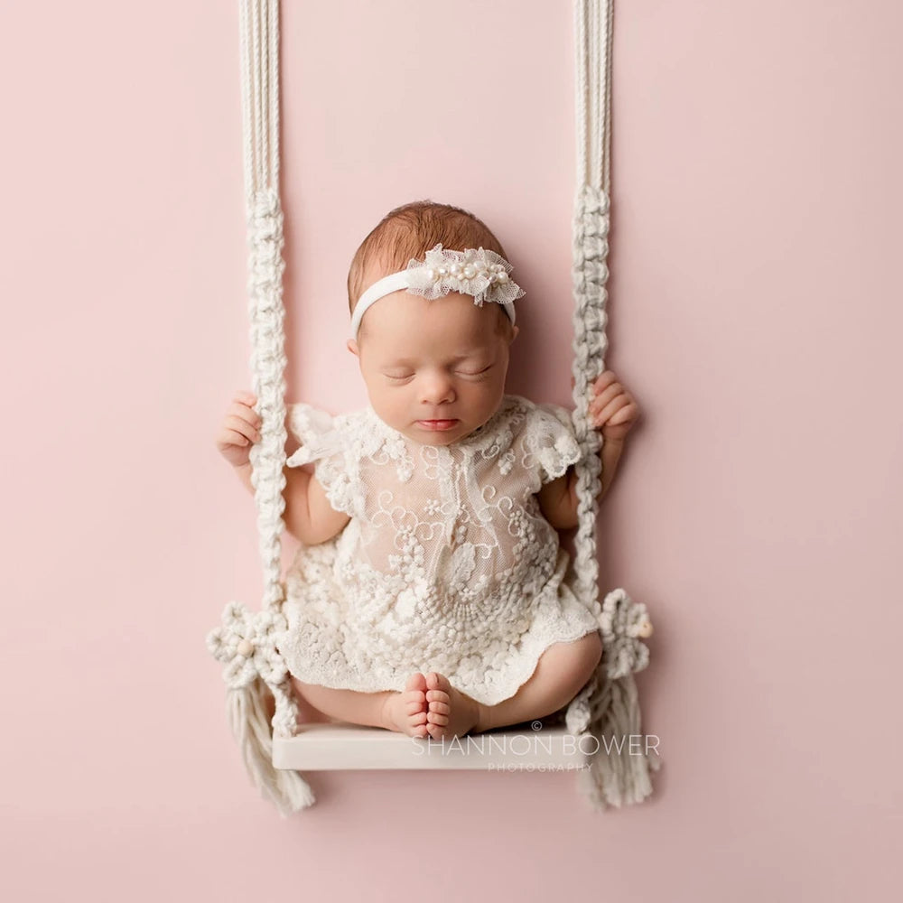 Newborn Photography Props Cotton Rope Weaving Wooden Swing Posing Aid