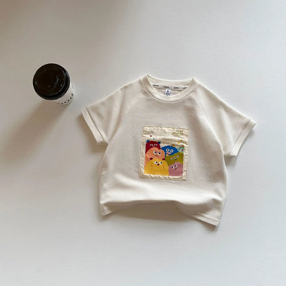 Boy Girl Children Cartoon Short Sleeve T-shirt All-match Baby Patch Casual Tees