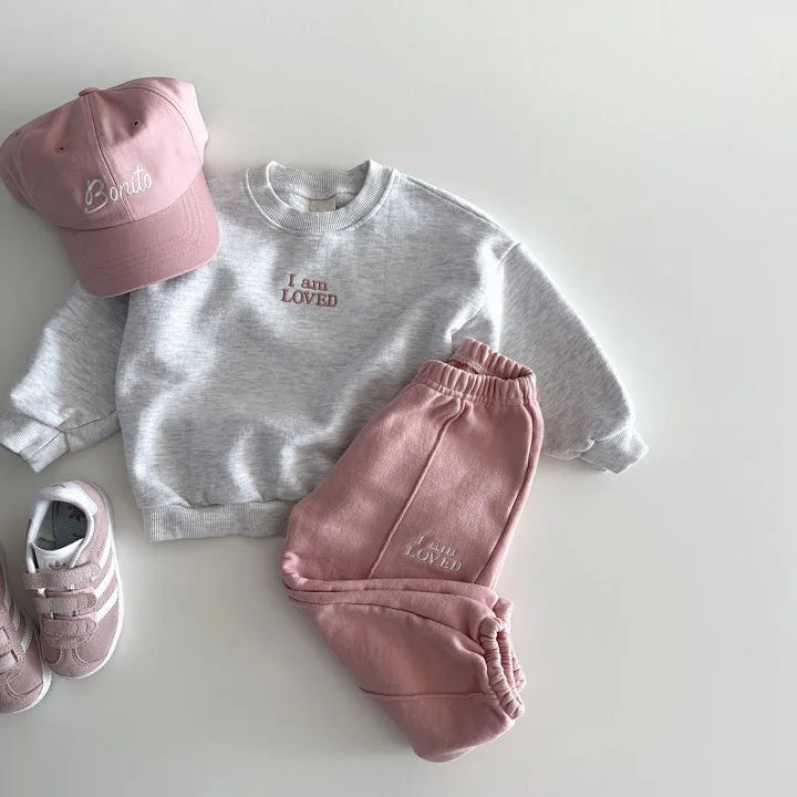 Baby Long Sleeve Clothes Set Boy Girl Children Embroidery Letter Cotton Tops + Pants