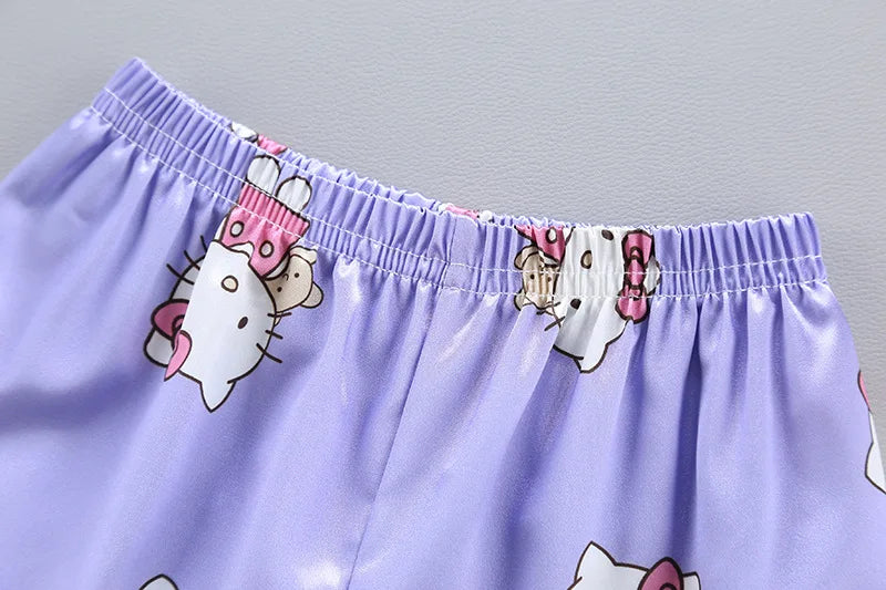 Summer Baby Boys Girls Cartoon Hello Kitty Lapel Comfortable Home Sleepwear