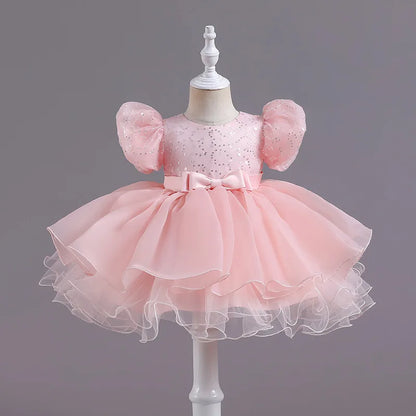 New Princess Girl Kid's Dress Sequined Lace Baby Clothes for Party Birthday White Toddler Girl Dresses