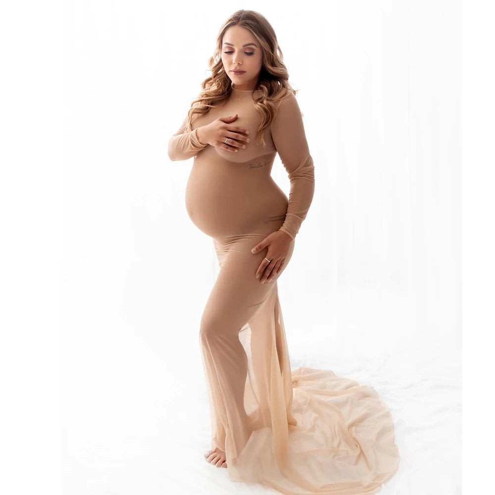 Maternity Photography Gown Super High Elastic Mesh Sexy Dresses