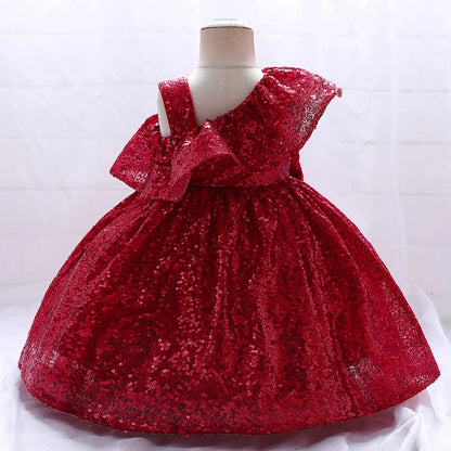 Birthday Dress For Baptism Sequin Princess Dress Red Gold Party