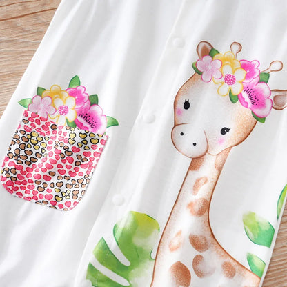 Baby Romper Pink deer print sleeveless One piece For Toddler