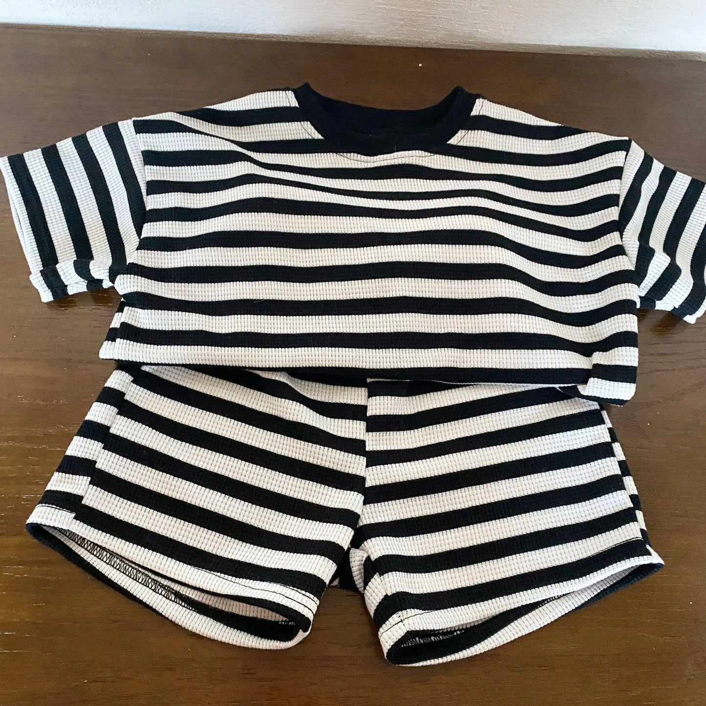 Baby Tracksuit Boy Girl Children Loose Striped Short Sleeves Tops + Shorts 2pcs