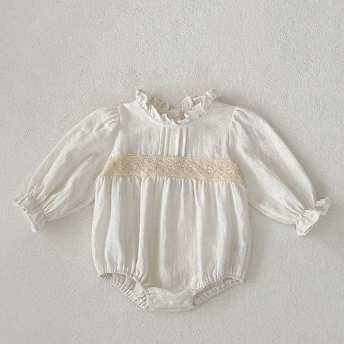 Infant Baby Girls Jumpsuit Long Sleeved Cotton Mesh Splicing Toddler Romper