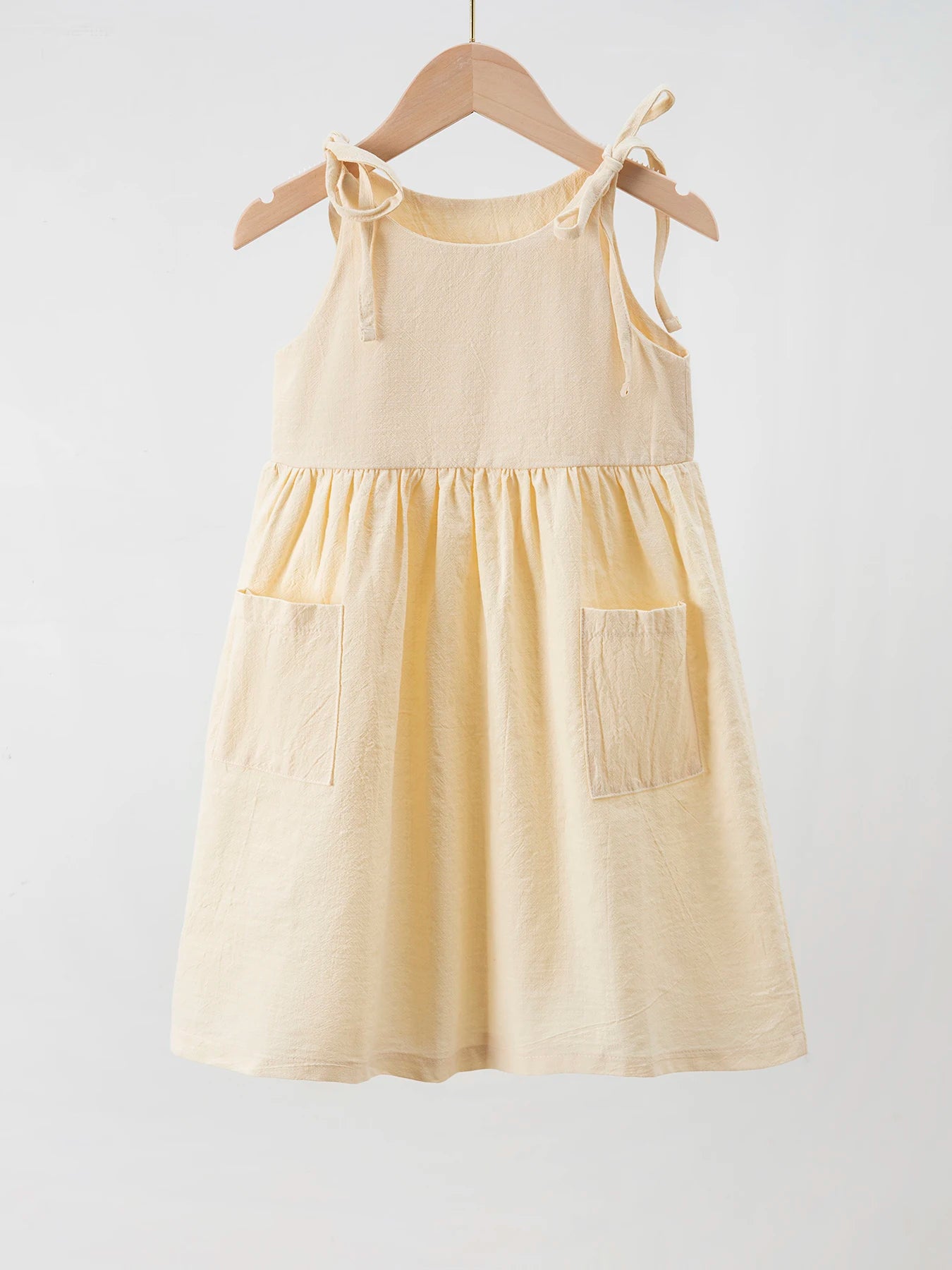 Children's Khaki Sleeveless Belted Dress Baby Girl's Cotton Casual Dress