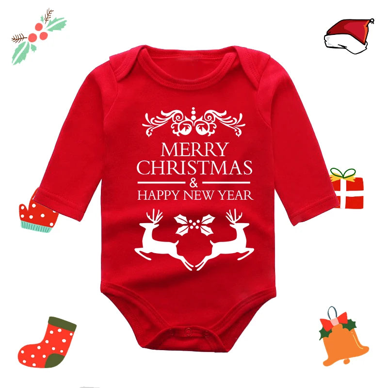 Newborn My First Christmas Baby Boys Girls Bodysuit Born Crawling Jumpsuits