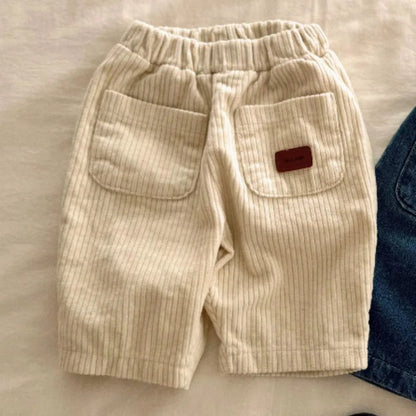 New Baby Loose Jeans Girls Corduroy Trousers Solid Boys Pocket Casual Pants