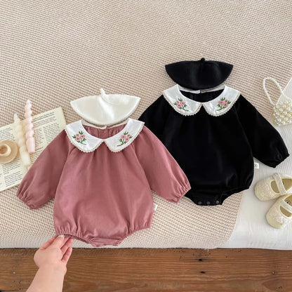 Newborn Girls Romper Floral Embroidery Jumpsuit