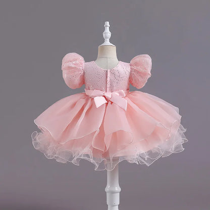 New Princess Girl Kid's Dress Sequined Lace Baby Clothes for Party Birthday White Toddler Girl Dresses
